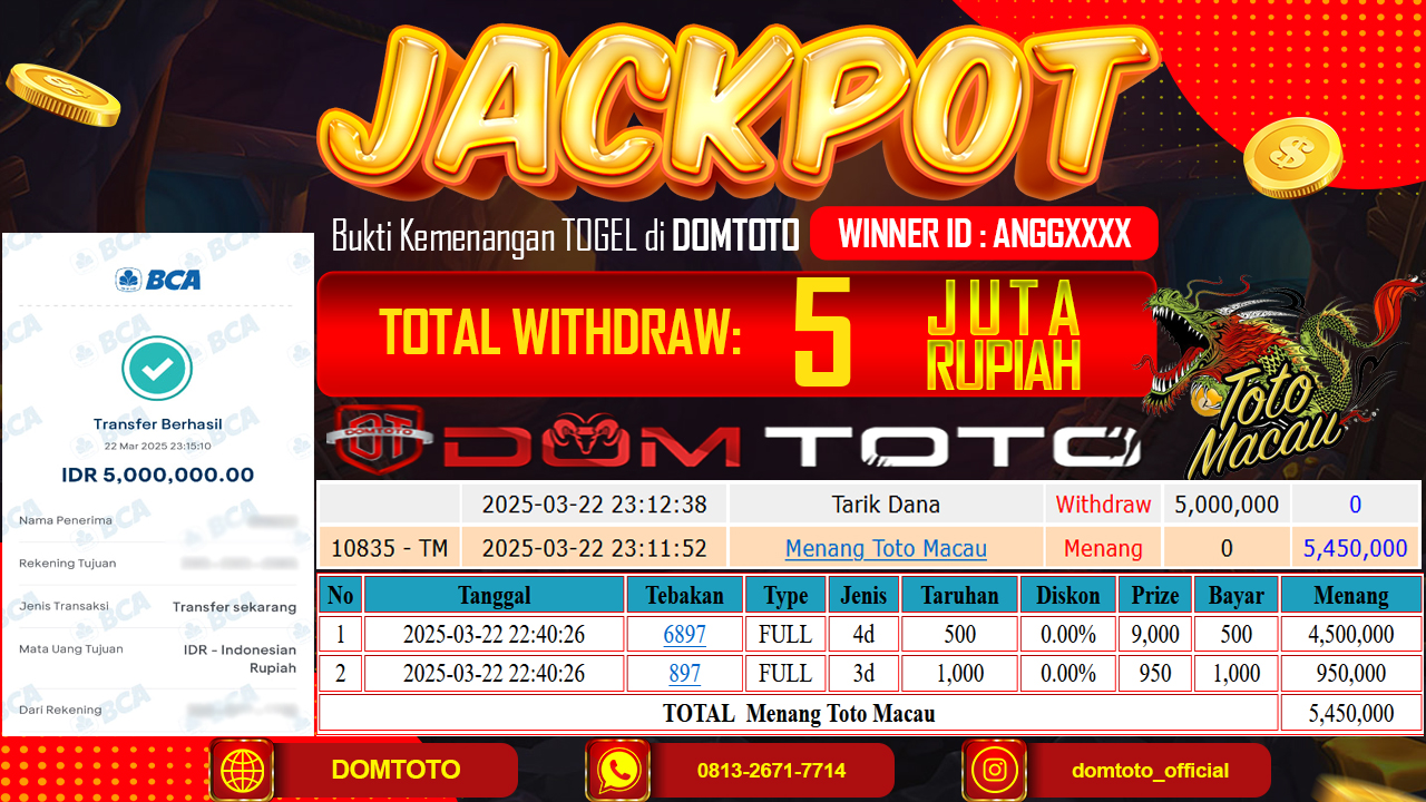 JACKPOT TOGEL TOTOMACAU 22 MARET 2025